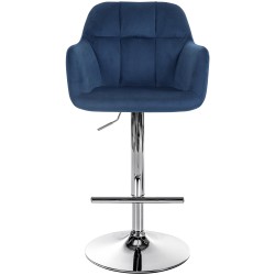 Taburete de bar Natoma de terciopelo cromado azul