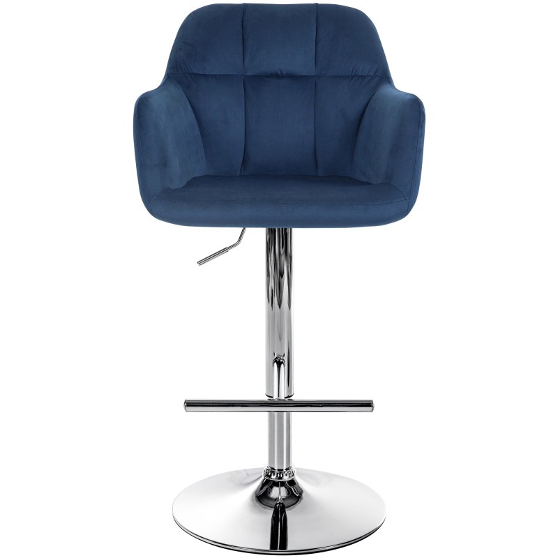 Taburete de bar Natoma de terciopelo cromado azul