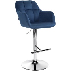 Taburete de bar Natoma de terciopelo cromado azul