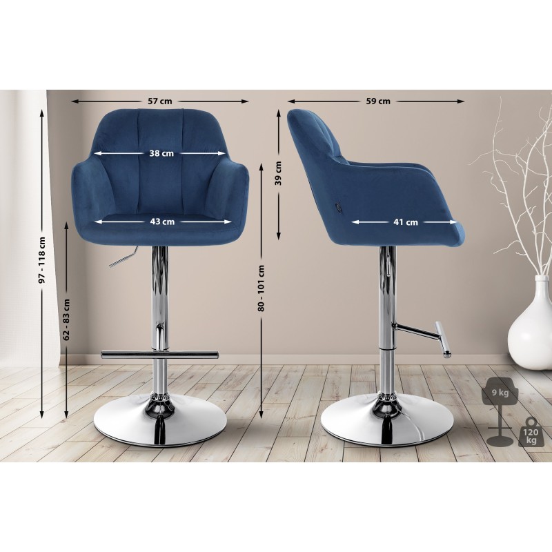 Taburete de bar Natoma de terciopelo cromado azul