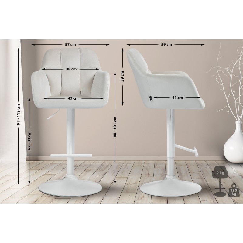 Taburete de bar Natoma de terciopelo blanco crema