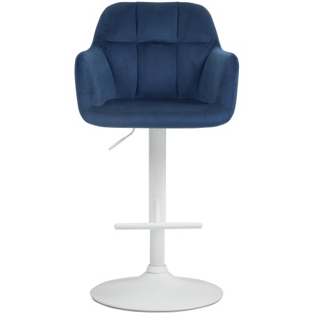 Taburete de bar Natoma en terciopelo blanco y azul