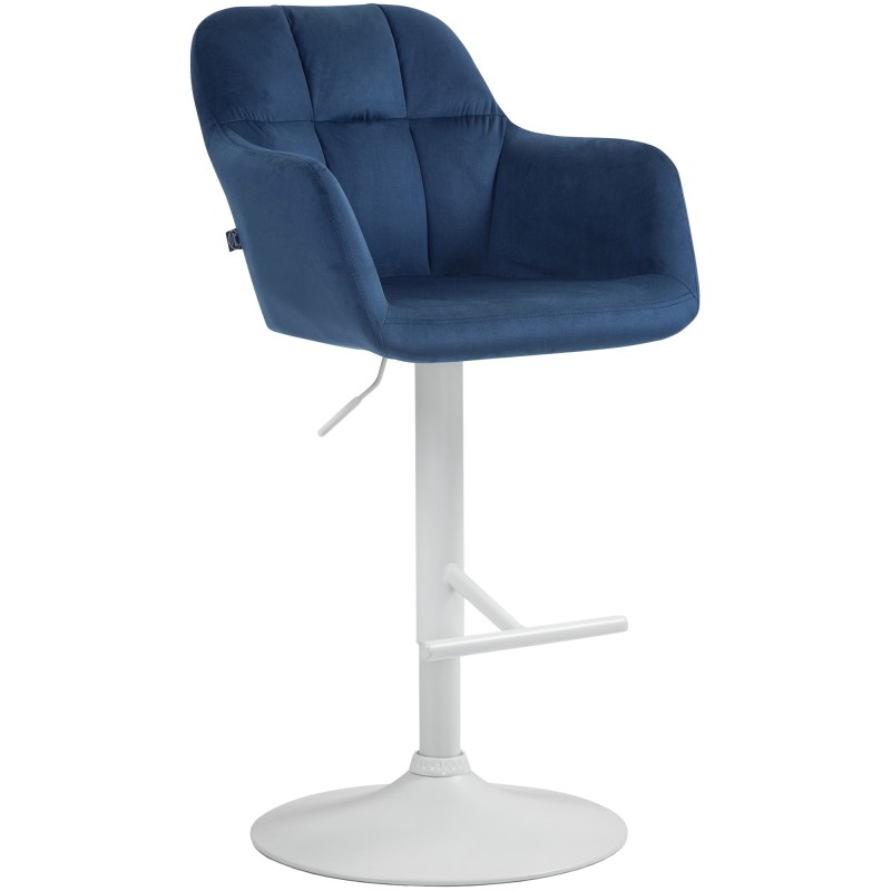 Taburete de bar Natoma en terciopelo blanco y azul