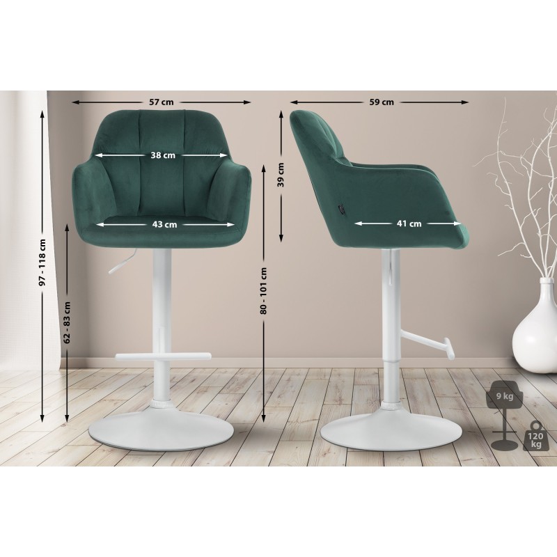 Taburete de bar Natoma de terciopelo blanco y verde