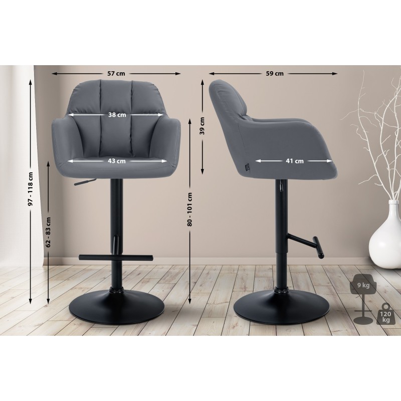 Taburete de bar Natoma, piel sintética negra/gris