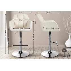 Taburete de bar Natoma, piel sintética, cromado, color crema