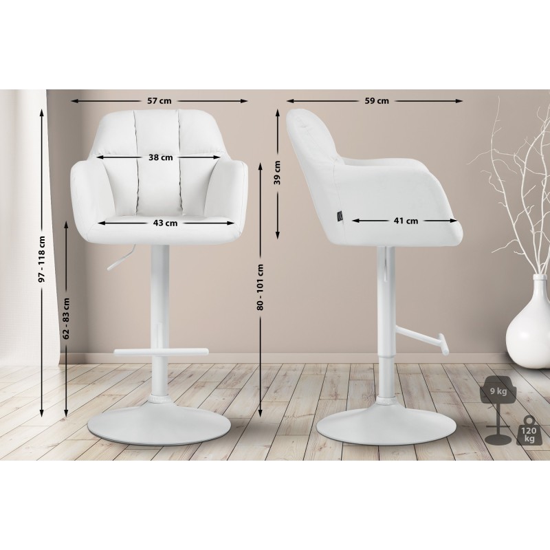 Taburete de bar Natoma, blanco, piel sintética