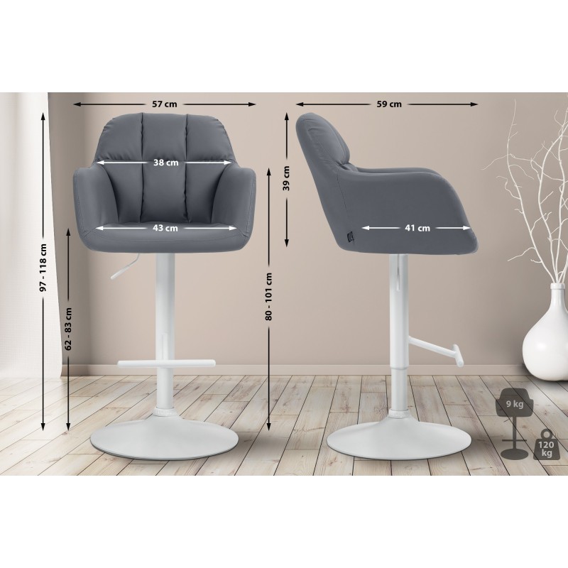 Taburete de bar Natoma en piel sintética blanca y gris