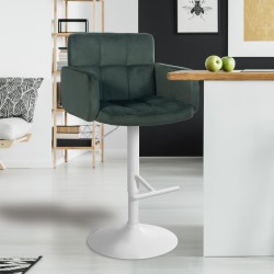Taburete de bar Los Ángeles en terciopelo blanco y verde oscuro