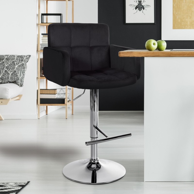 Taburete de bar de terciopelo cromado negro Los Ángeles