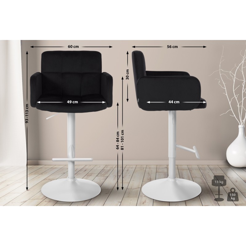 Taburete de bar Los Ángeles en terciopelo blanco y negro