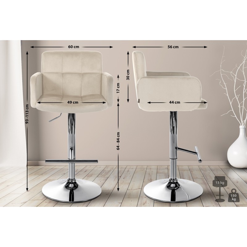 Taburete de bar cromado de terciopelo crema Los Ángeles