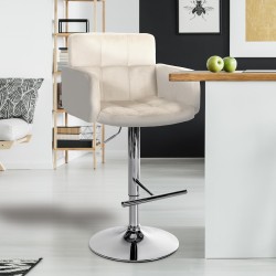 Taburete de bar cromado de terciopelo crema Los Ángeles