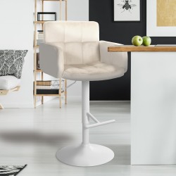 Taburete de bar de terciopelo blanco crema Los Ángeles