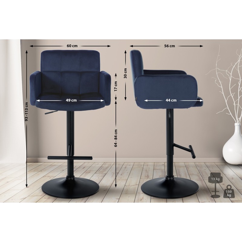 Taburete de bar de terciopelo azul y negro de Los Ángeles