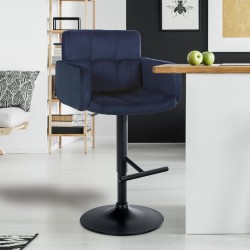 Taburete de bar de terciopelo azul y negro de Los Ángeles