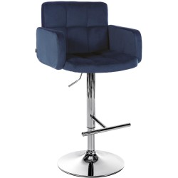 Taburete de bar cromado de terciopelo azul Los Ángeles