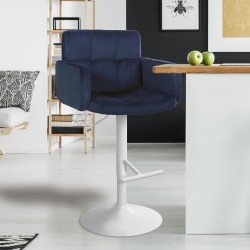 Taburete de bar Los Ángeles en terciopelo blanco y azul