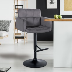 Taburete de bar Los Ángeles en terciopelo negro y gris oscuro