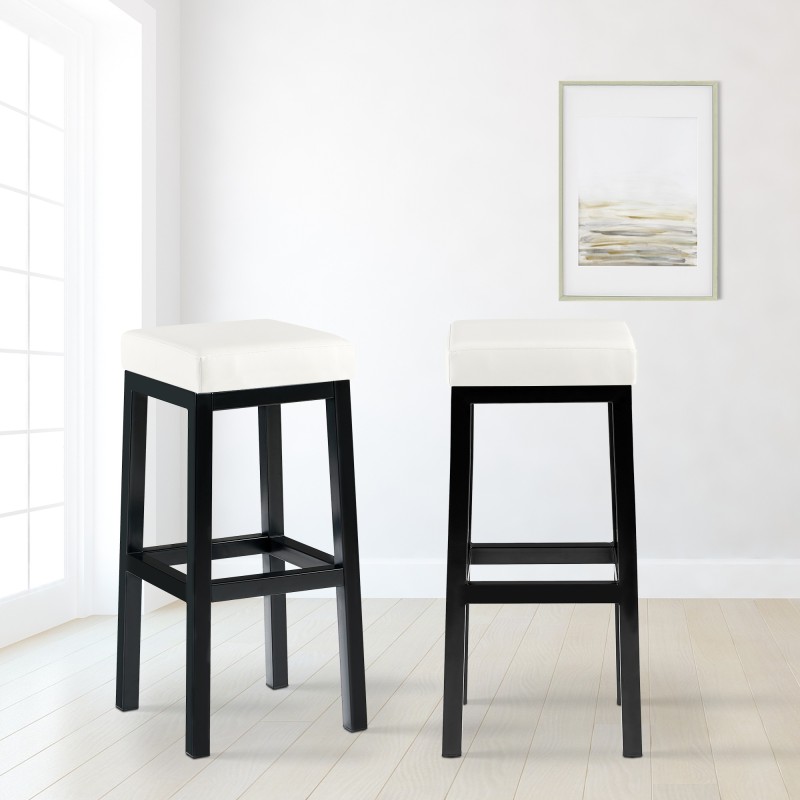 Taburete de bar Taylor B85 en piel sintética blanca