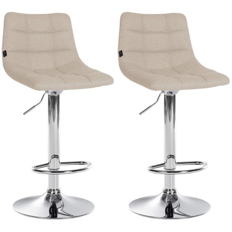 Juego de 2 taburetes de bar Jerry en tela cromada color crema