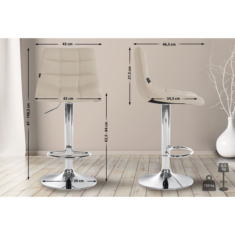 Juego de 2 taburetes de bar Jerry en tela cromada color crema