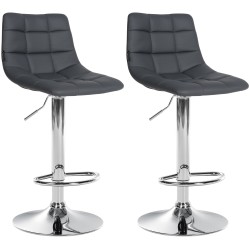 Juego de 2 taburetes de bar Jerry en piel sintética cromada gris
