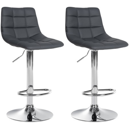 Juego de 2 taburetes de bar Jerry en piel sintética cromada gris