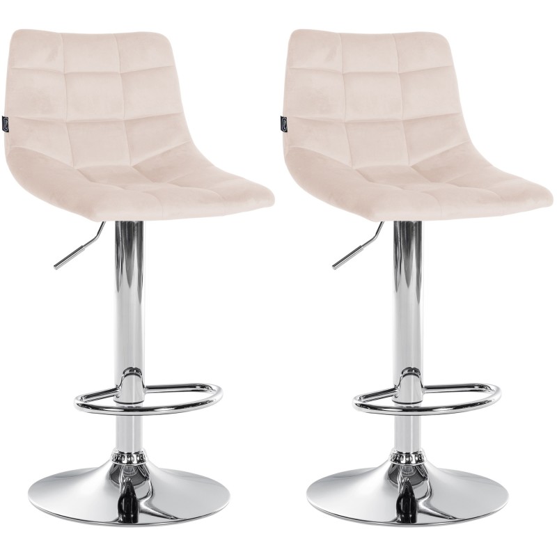 Juego de 2 taburetes de bar Jerry en terciopelo cromado beige