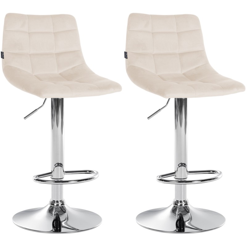Juego de 2 taburetes de bar Jerry en terciopelo cromado color crema