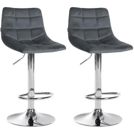 Juego de 2 taburetes de bar Jerry en terciopelo gris oscuro cromado