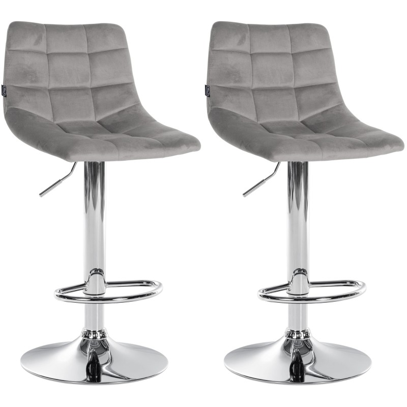 Juego de 2 taburetes de bar Jerry en terciopelo gris y cromo