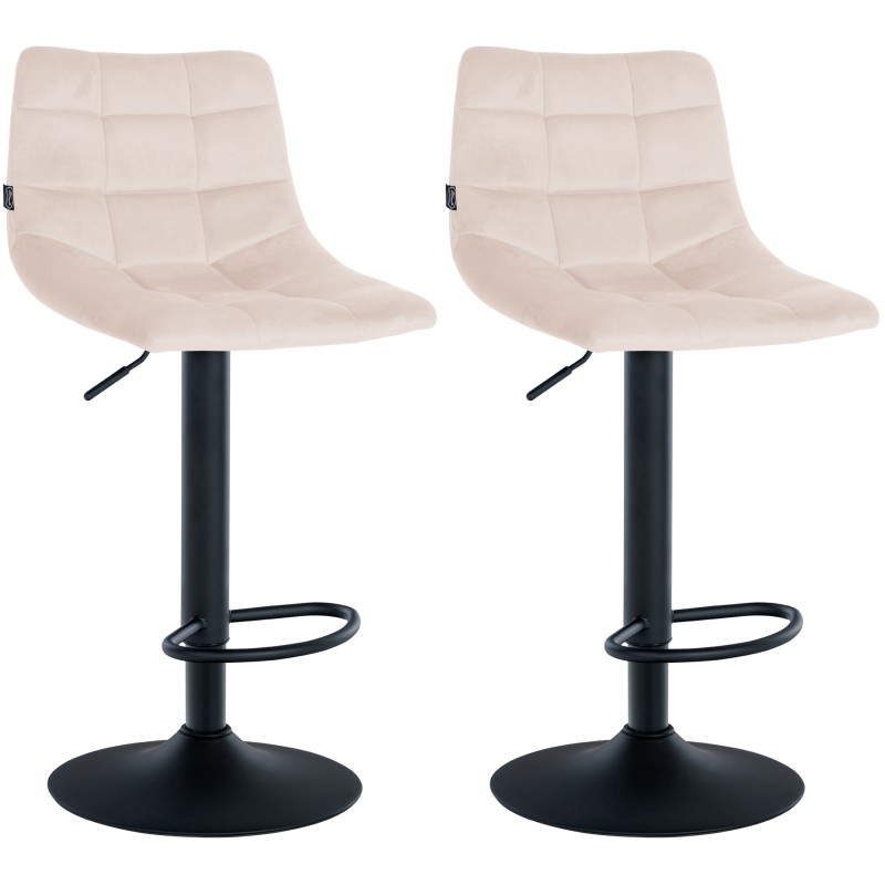 Juego de 2 taburetes de bar Jerry en terciopelo negro y beige