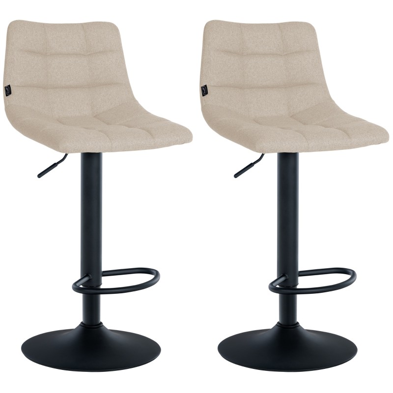 Juego de 2 taburetes de bar Jerry en tela negra y crema
