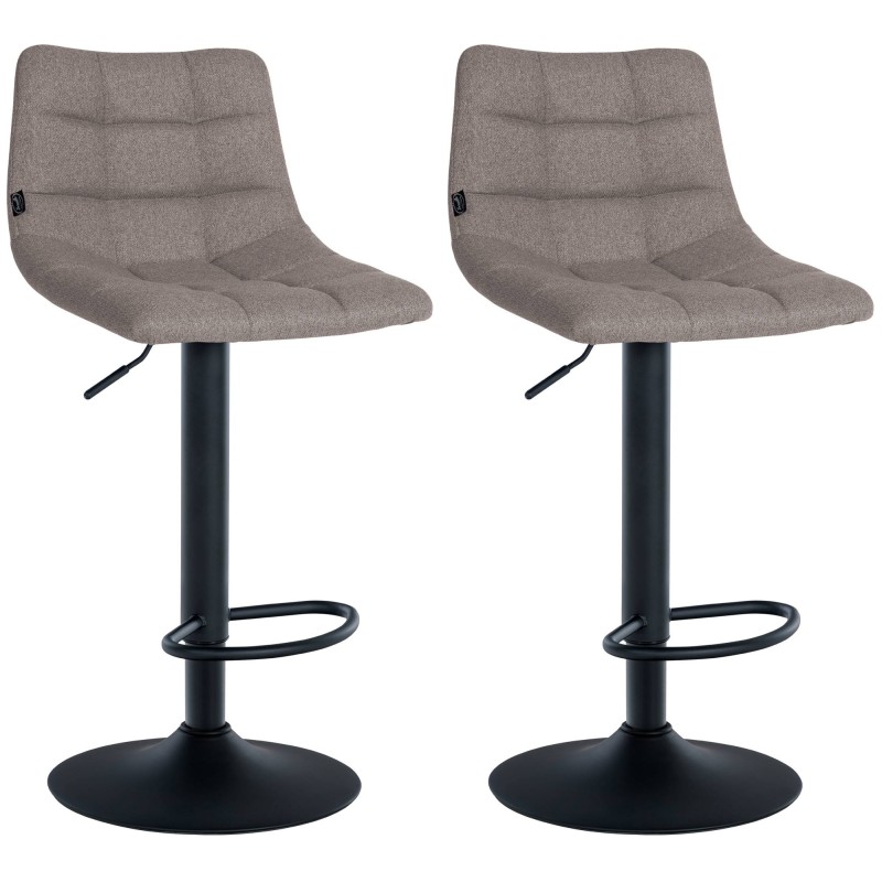 Juego de 2 taburetes de bar Jerry en tela negra y gris