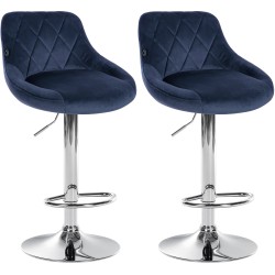 Juego de 2 taburetes de bar Lazio en terciopelo azul cromado
