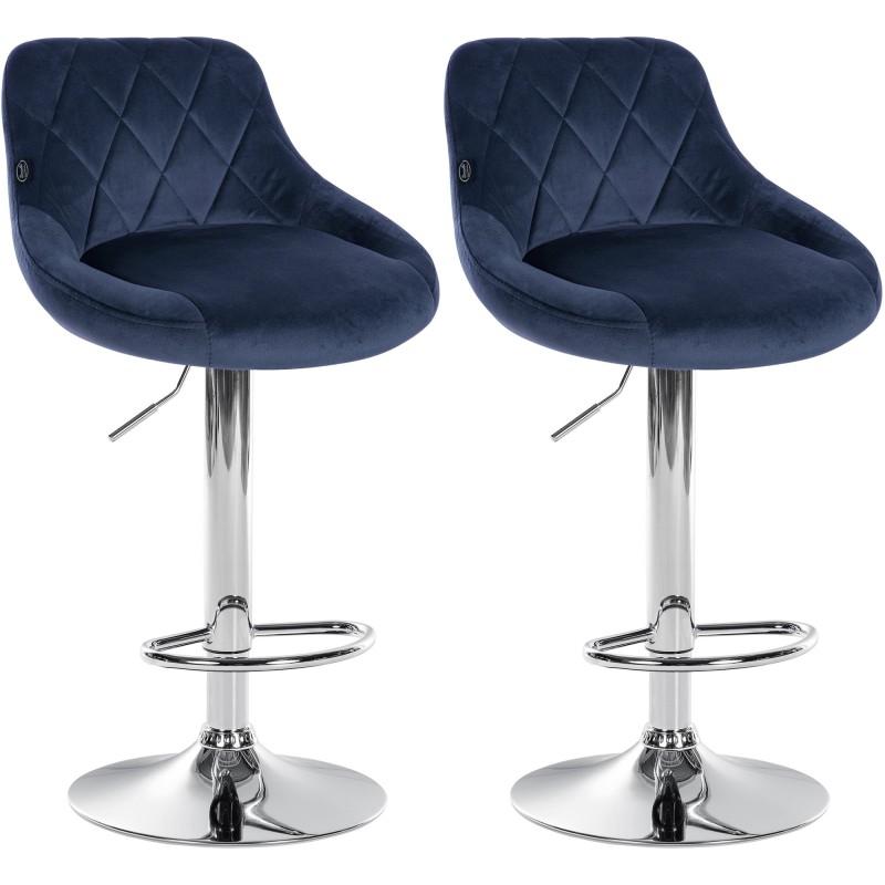 Juego de 2 taburetes de bar Lazio en terciopelo azul cromado
