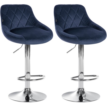 Juego de 2 taburetes de bar Lazio en terciopelo azul cromado