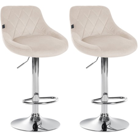 Juego de 2 taburetes de bar Lazio, cromo y terciopelo crema