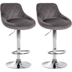 Juego de 2 taburetes de bar Lazio, terciopelo, gris cromo