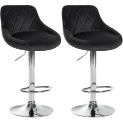 Juego de 2 taburetes de bar Lazio, terciopelo, cromo-negro