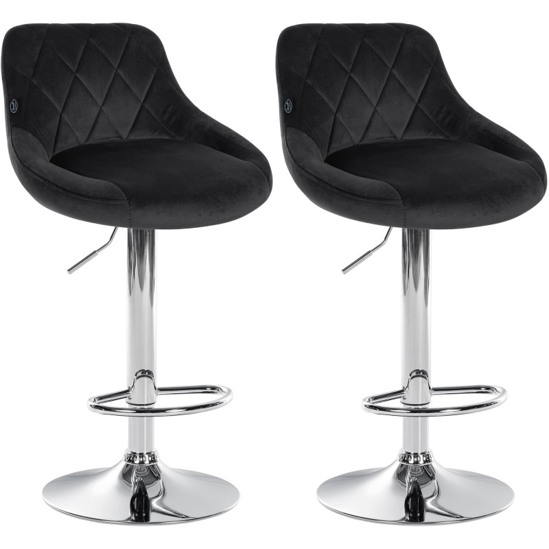 Juego de 2 taburetes de bar Lazio, terciopelo, cromo-negro