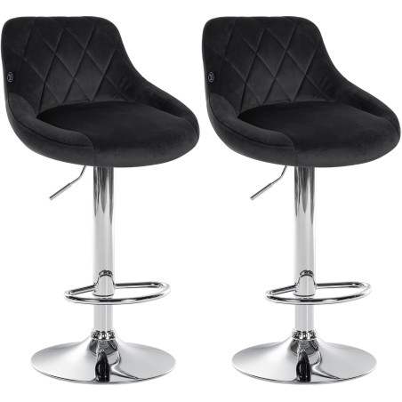 Juego de 2 taburetes de bar Lazio, terciopelo, cromo-negro