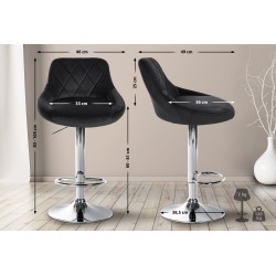 Juego de 2 taburetes de bar Lazio, terciopelo, cromo-negro