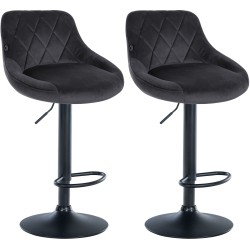 Juego de 2 taburetes de bar Lazio en terciopelo negro y gris oscuro