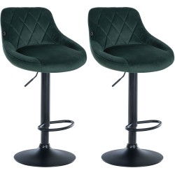 Juego de 2 taburetes de bar Lazio de terciopelo, negro y verde oscuro