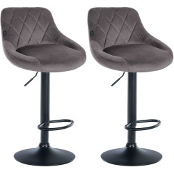 Juego de 2 taburetes de bar Lazio en terciopelo negro y gris