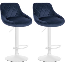 Juego de 2 taburetes de bar Lazio de terciopelo blanco y azul
