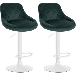 Juego de 2 taburetes de bar Lazio de terciopelo, blanco y verde oscuro
