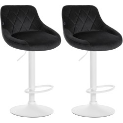 Juego de 2 taburetes de bar Lazio de terciopelo, blanco y negro